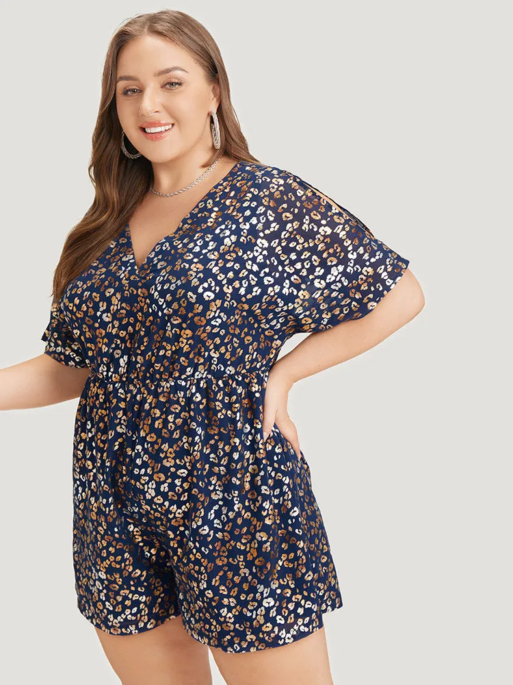 Leopard Glitter Zip Back Pocket Cold Shoulder Romper sold by Bloomchic product image thumbnail 4