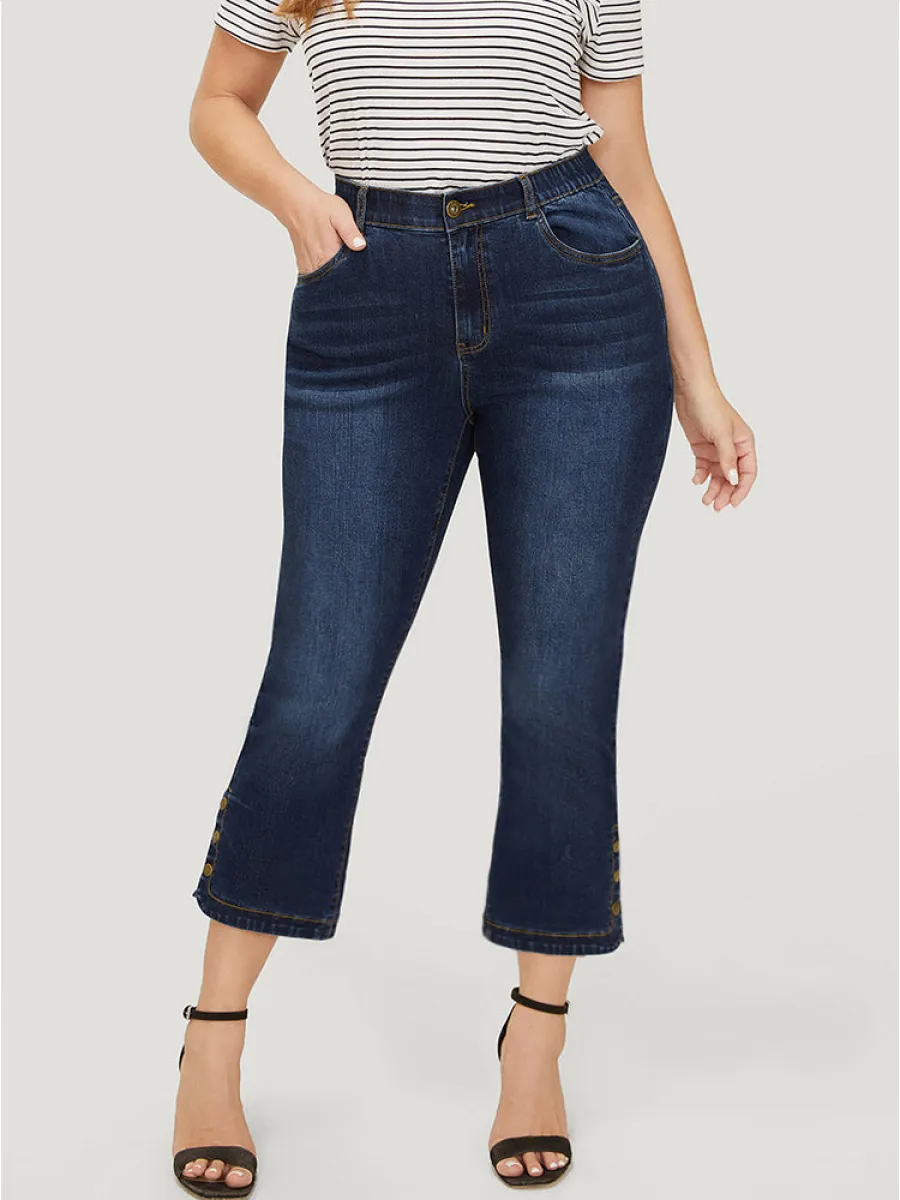 Bootcut Very Stretchy High Rise Dark Wash Button Side Jeans sold by Bloomchic