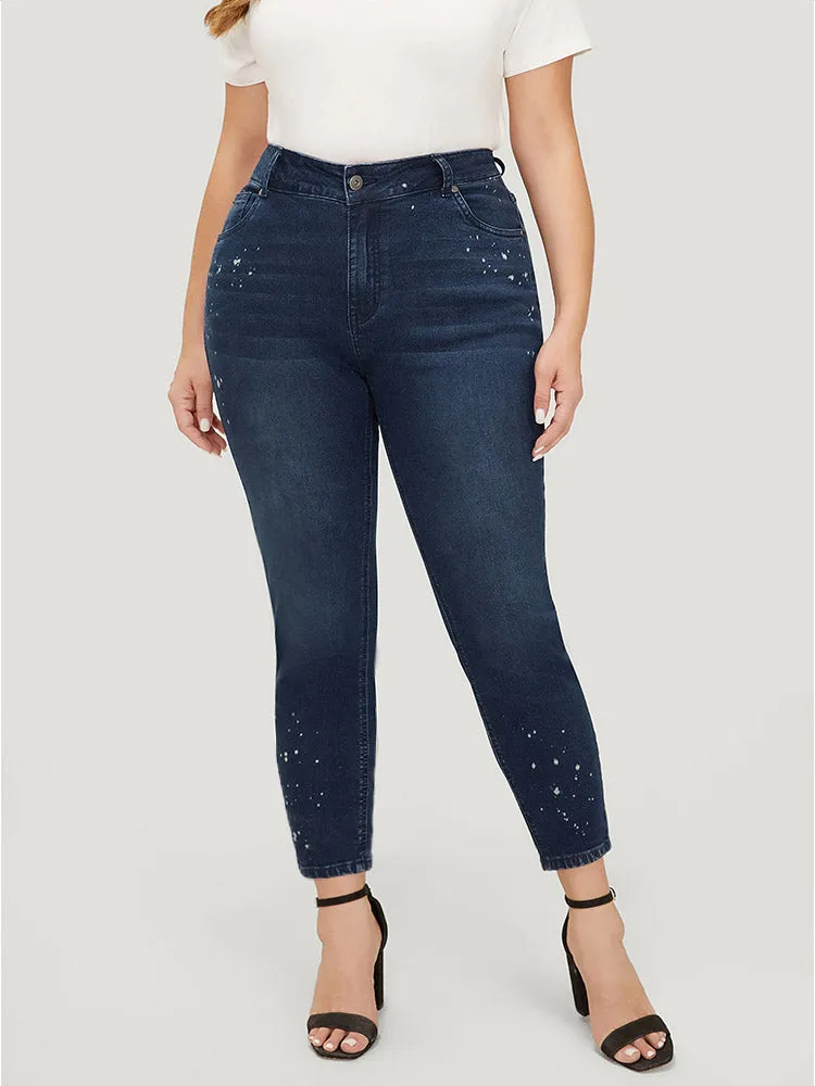Very Stretchy High Rise Dark Wash Paint Jeans sold by Bloomchic product image thumbnail 5