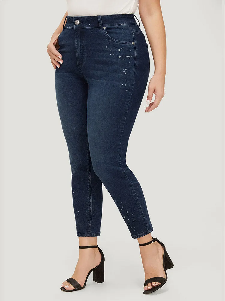 Very Stretchy High Rise Dark Wash Paint Jeans sold by Bloomchic product image thumbnail 4