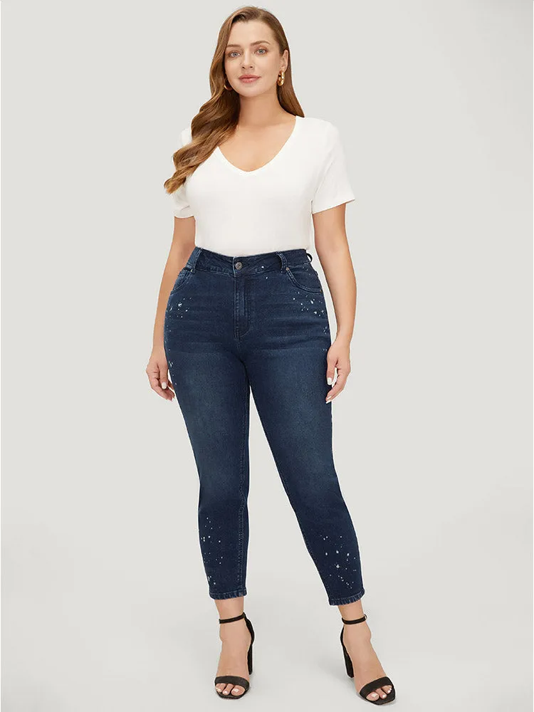 Very Stretchy High Rise Dark Wash Paint Jeans sold by Bloomchic product image thumbnail 3