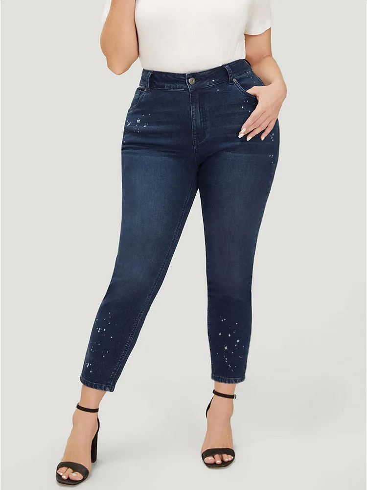 Very Stretchy High Rise Dark Wash Paint Jeans sold by Bloomchic product image thumbnail 2
