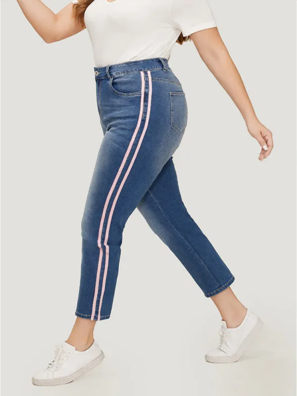 Very Stretchy Medium Wash Contrast Striped Jeans sold by Bloomchic
