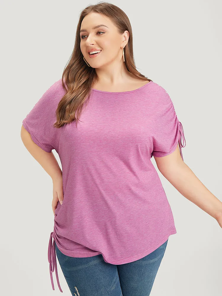 Solid Drawstring Side Batwing Sleeve Heather T-shirt sold by Bloomchic product image thumbnail 3