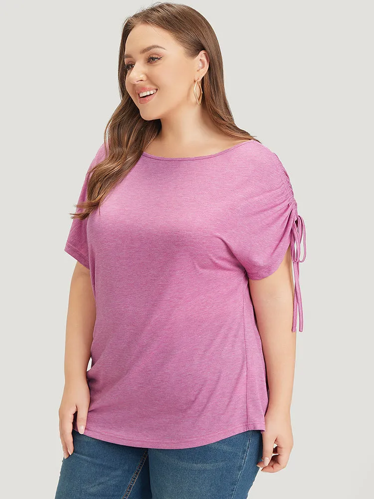 Solid Drawstring Side Batwing Sleeve Heather T-shirt sold by Bloomchic product image thumbnail 4