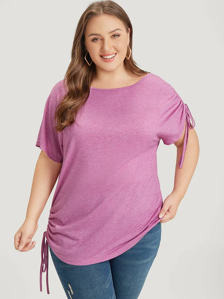 Solid Drawstring Side Batwing Sleeve Heather T-shirt sold by Bloomchic
