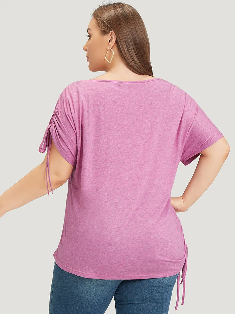 Solid Drawstring Side Batwing Sleeve Heather T-shirt sold by Bloomchic product image thumbnail 5