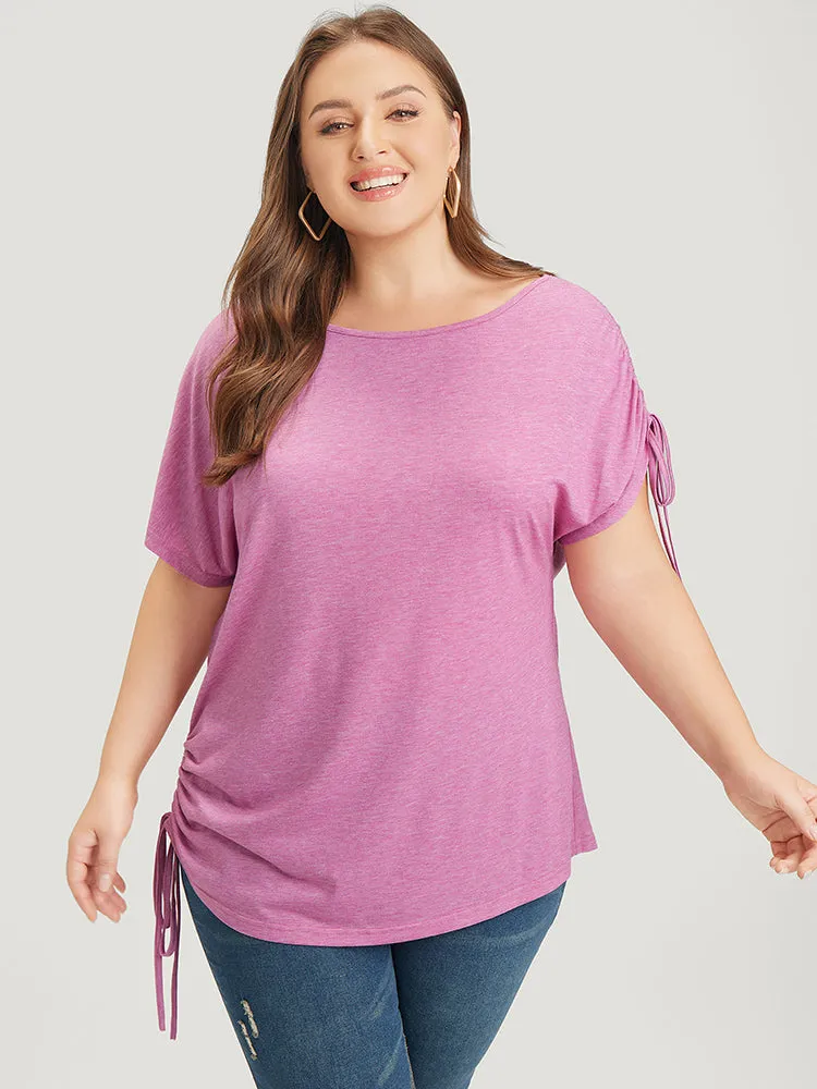 Solid Drawstring Side Batwing Sleeve Heather T-shirt sold by Bloomchic product image thumbnail 2