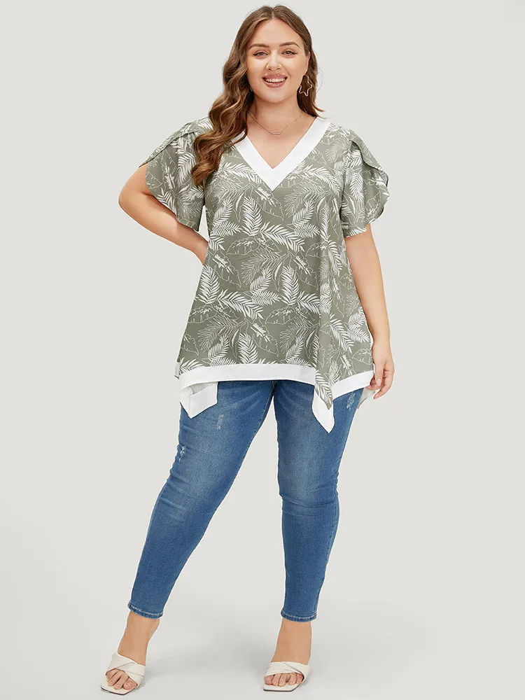 Tropical Contrast Trim Hanky Hem Petal Sleeve Blouse sold by Bloomchic product image thumbnail 5