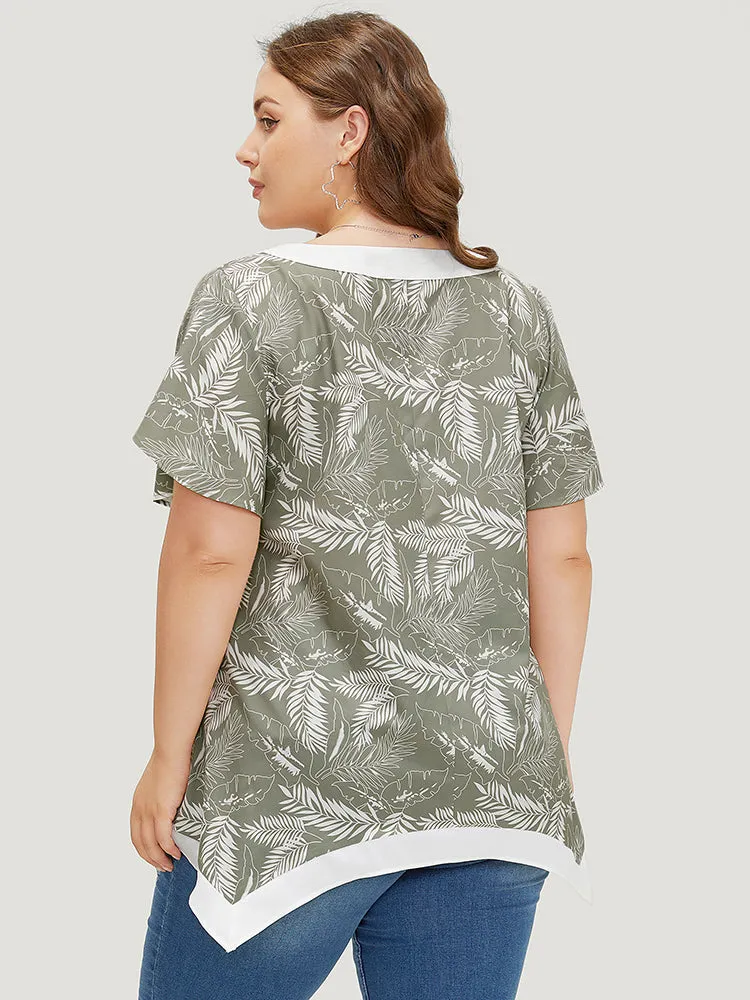 Tropical Contrast Trim Hanky Hem Petal Sleeve Blouse sold by Bloomchic product image thumbnail 3