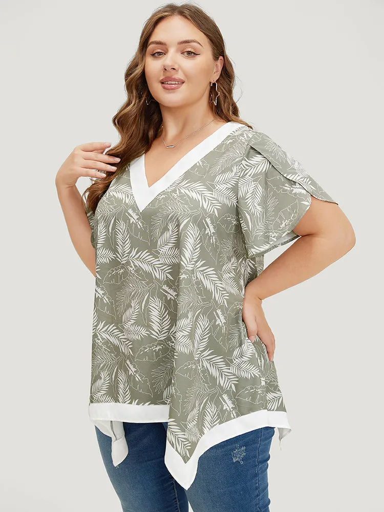 Tropical Contrast Trim Hanky Hem Petal Sleeve Blouse sold by Bloomchic product image thumbnail 4