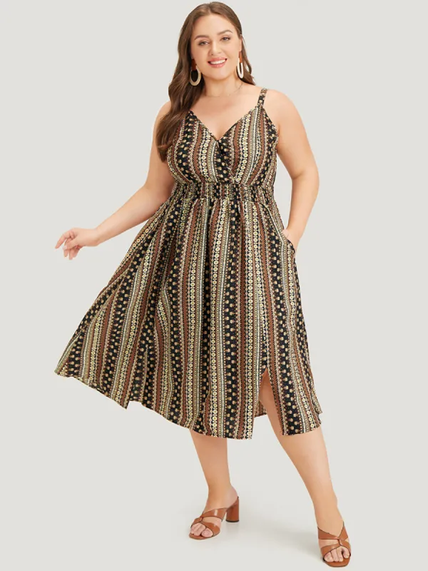 Bandana Print Shirred Pocket Split Wrap Cami Dress sold by Bloomchic