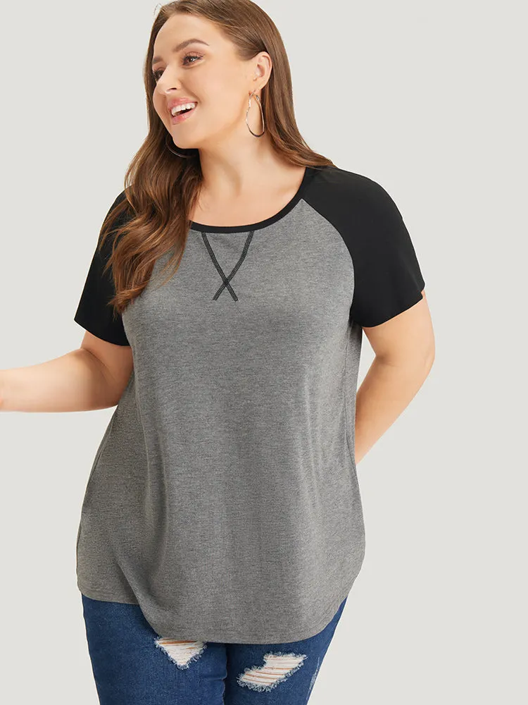 Two Tone Raglan Sleeve Crew Neck T-shirt sold by Bloomchic product image thumbnail 2