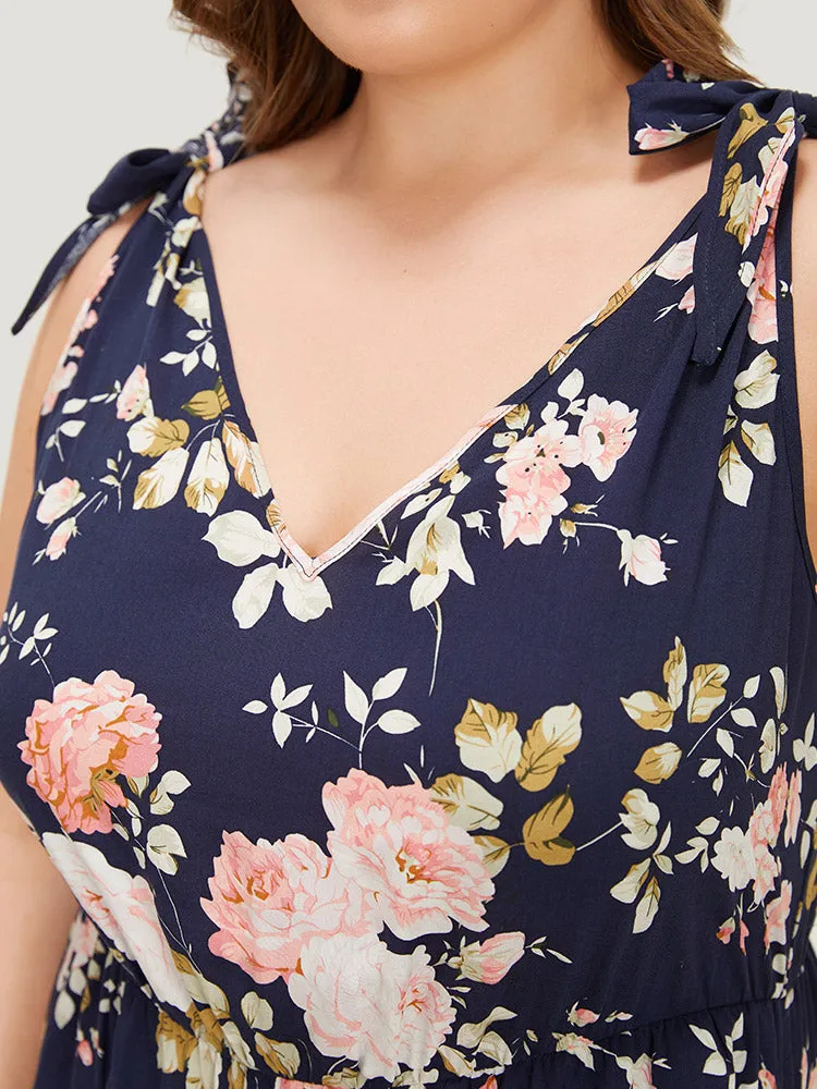 Floral Belt Pocket Knot Shoulder Jumpsuit sold by Bloomchic product image thumbnail 5
