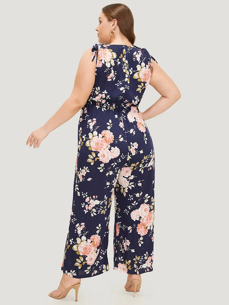 Floral Belt Pocket Knot Shoulder Jumpsuit sold by Bloomchic product image thumbnail 2