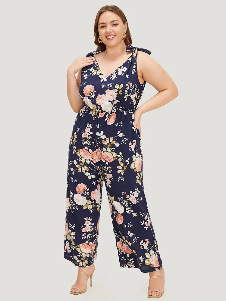 Floral Belt Pocket Knot Shoulder Jumpsuit sold by Bloomchic product image thumbnail 3