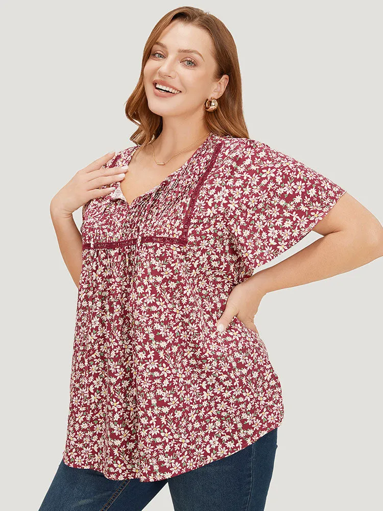 Ditsy Floral Lace Gathered Tie Neck Blouse sold by Bloomchic product image thumbnail 5