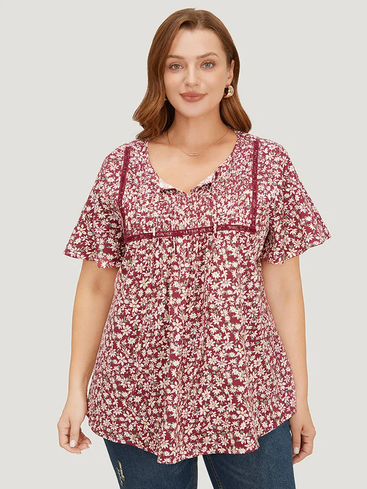 Ditsy Floral Lace Gathered Tie Neck Blouse sold by Bloomchic product image thumbnail 2