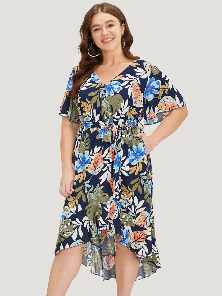 Floral High Low Hem Pocket Ruffles Wrap Dress sold by Bloomchic product image thumbnail 3