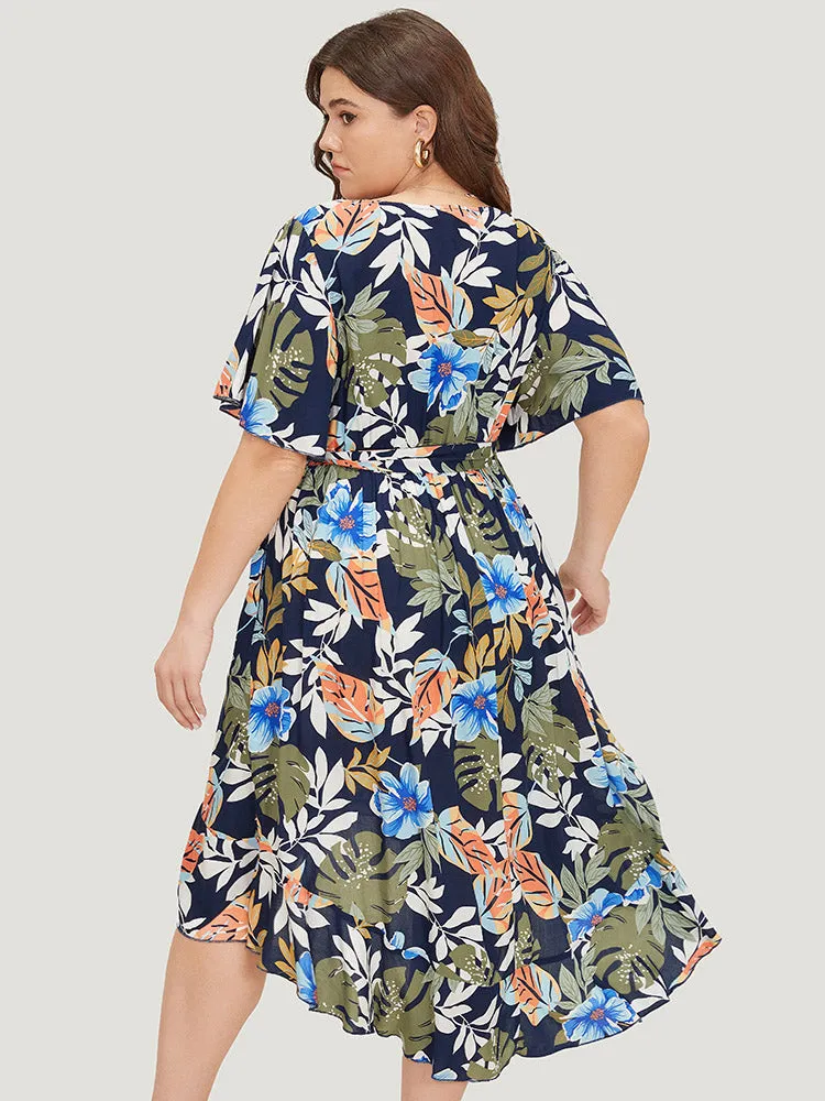 Floral High Low Hem Pocket Ruffles Wrap Dress sold by Bloomchic product image thumbnail 4