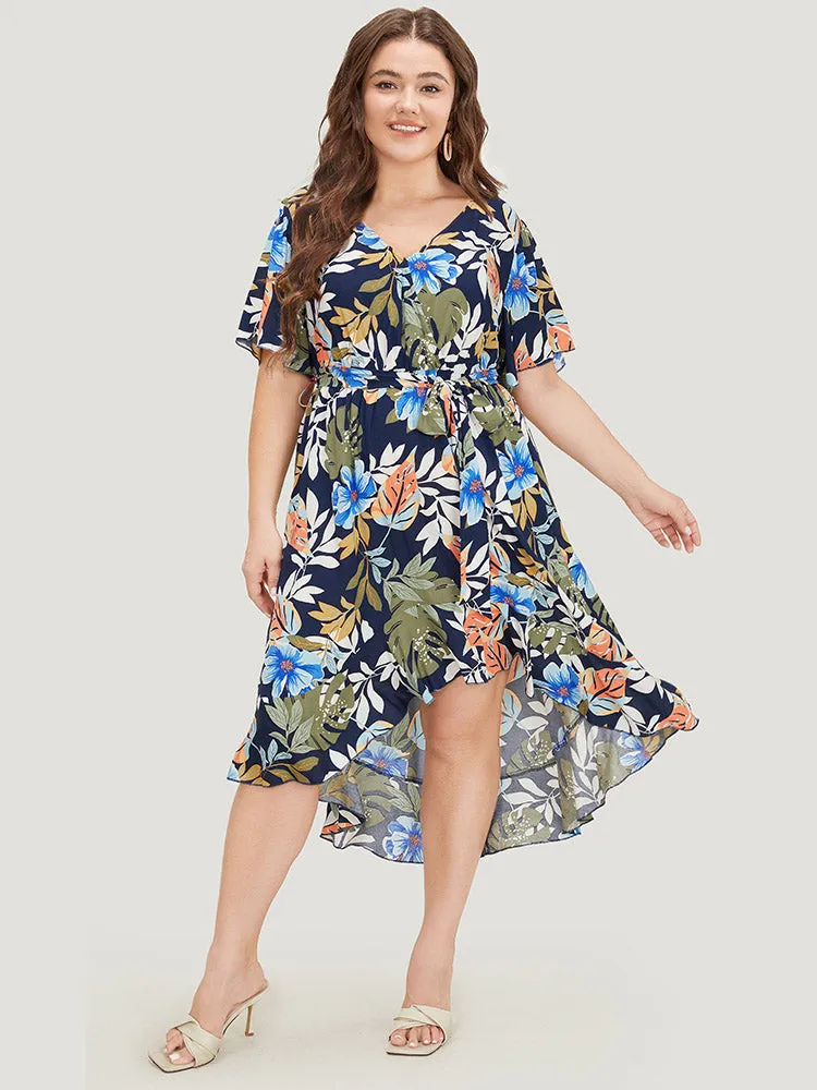 Floral High Low Hem Pocket Ruffles Wrap Dress sold by Bloomchic product image thumbnail 5
