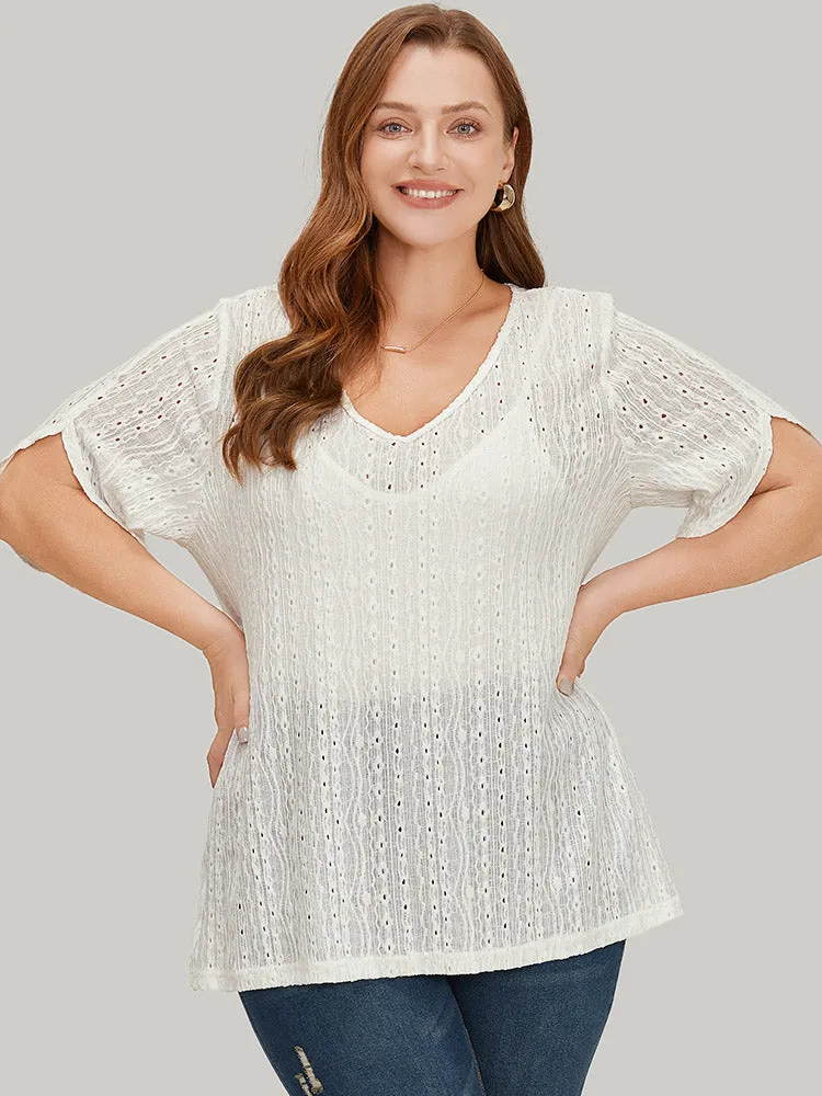 Plain Split Sleeve Eyelet Textured T-shirt sold by Bloomchic product image thumbnail 4