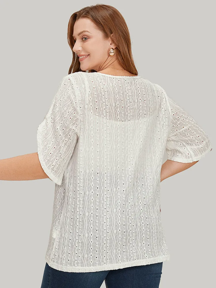 Plain Split Sleeve Eyelet Textured T-shirt sold by Bloomchic product image thumbnail 5