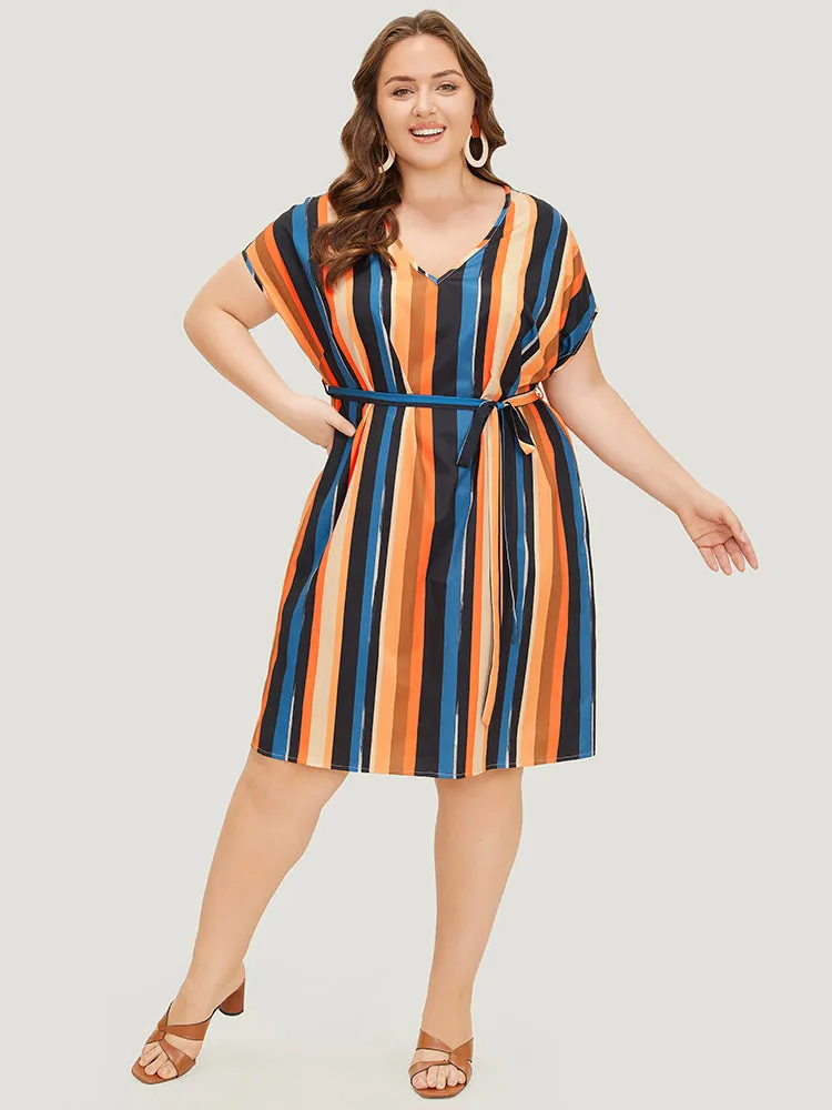 Rainbow Striped Batwing Sleeve Pocket Belt Dress sold by Bloomchic product image thumbnail 4