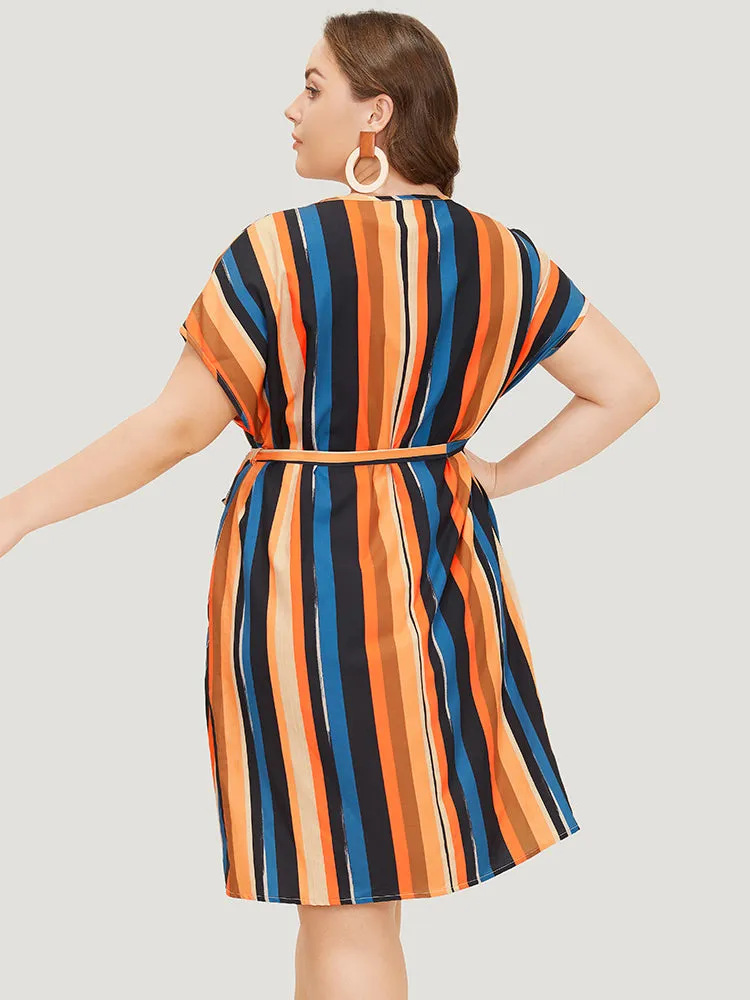 Rainbow Striped Batwing Sleeve Pocket Belt Dress sold by Bloomchic product image thumbnail 5