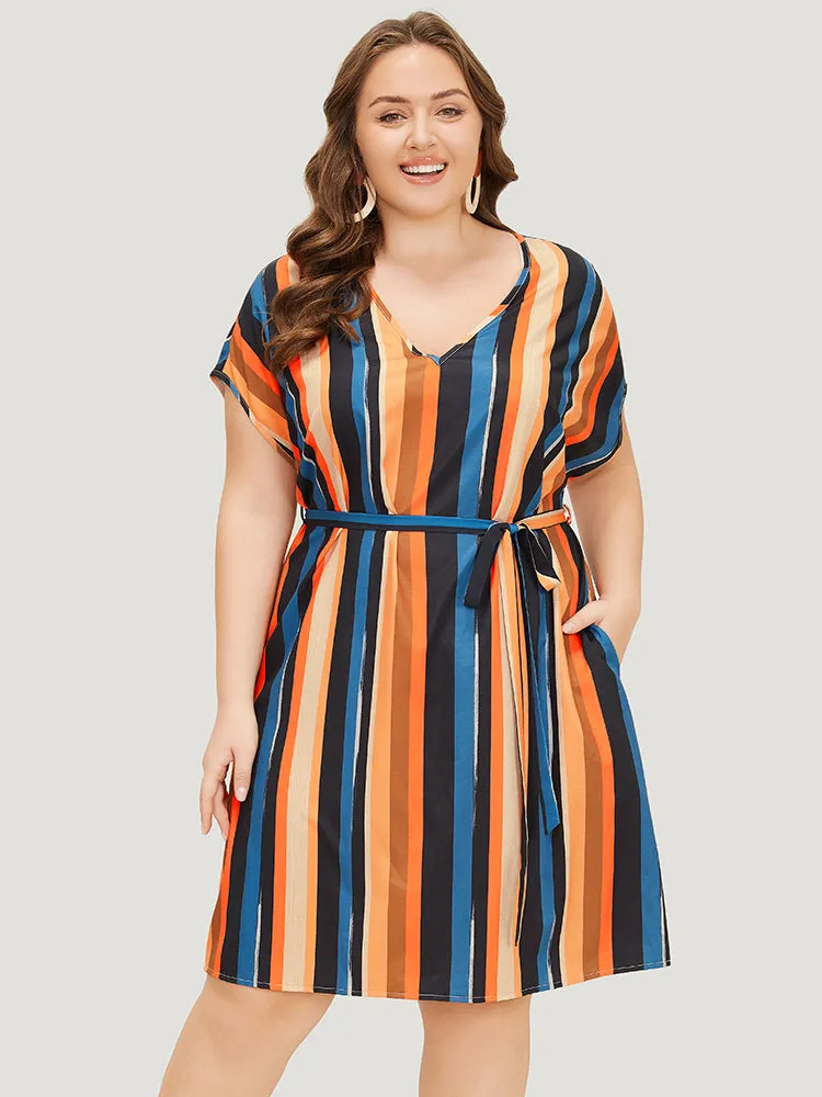 Rainbow Striped Batwing Sleeve Pocket Belt Dress sold by Bloomchic product image thumbnail 2