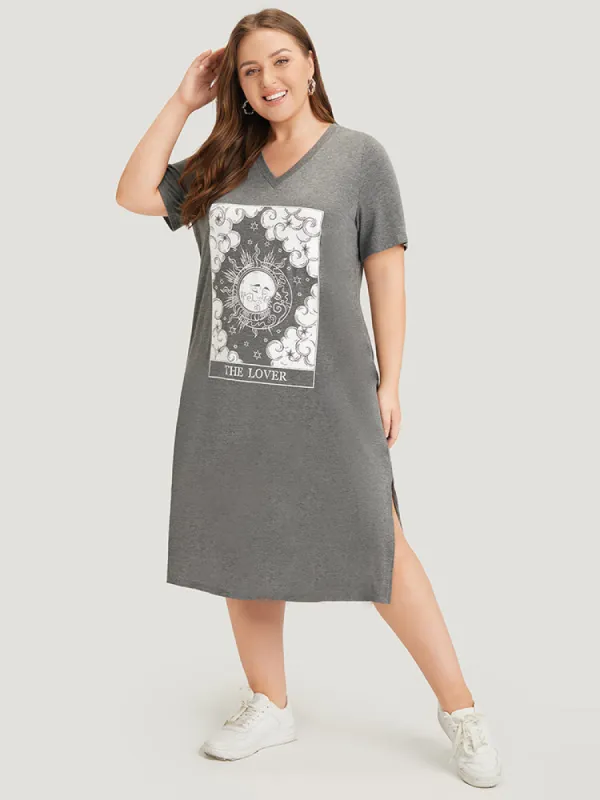 Horoscope Print Pocket Split Dress sold by Bloomchic