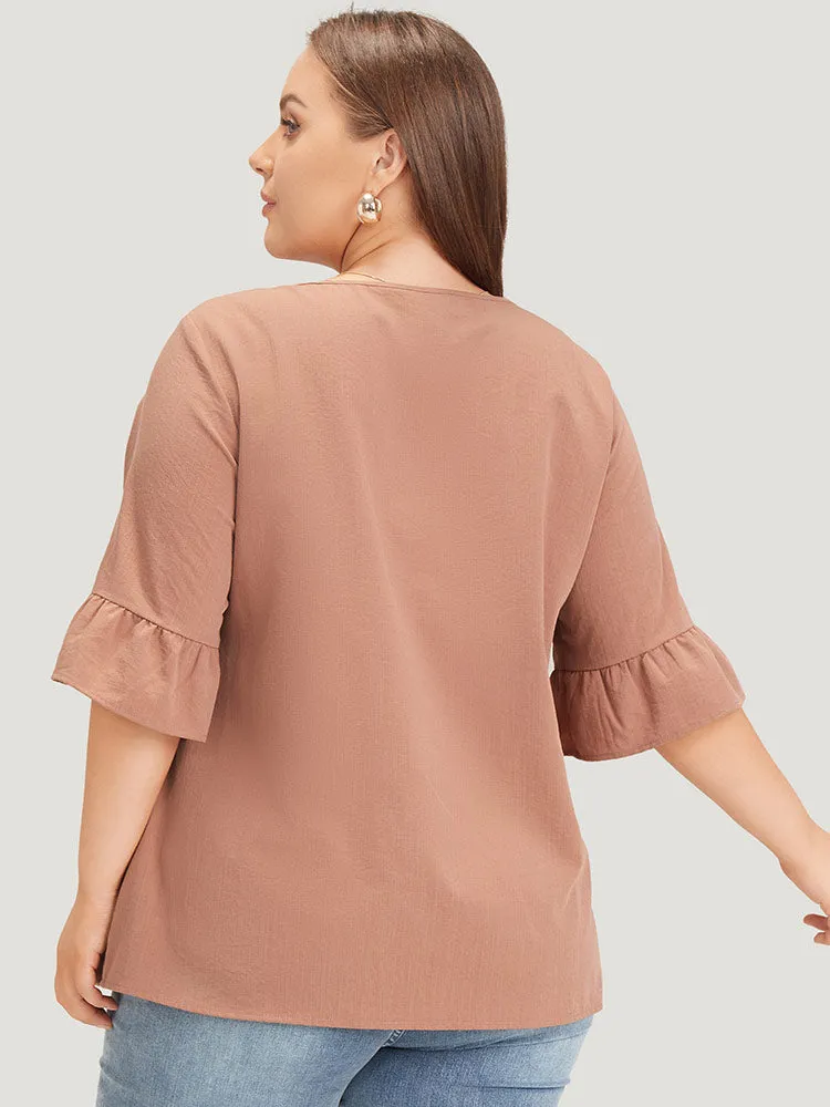 Solid Bell Sleeve Ruffle Layered Blouse sold by Bloomchic product image thumbnail 5