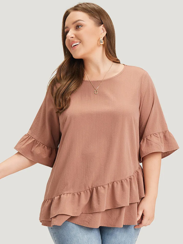 Solid Bell Sleeve Ruffle Layered Blouse sold by Bloomchic product image thumbnail 4