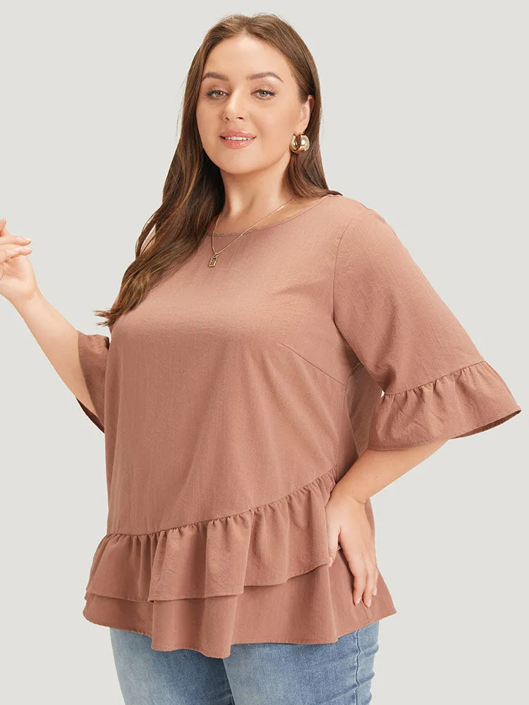 Solid Bell Sleeve Ruffle Layered Blouse sold by Bloomchic product image thumbnail 3
