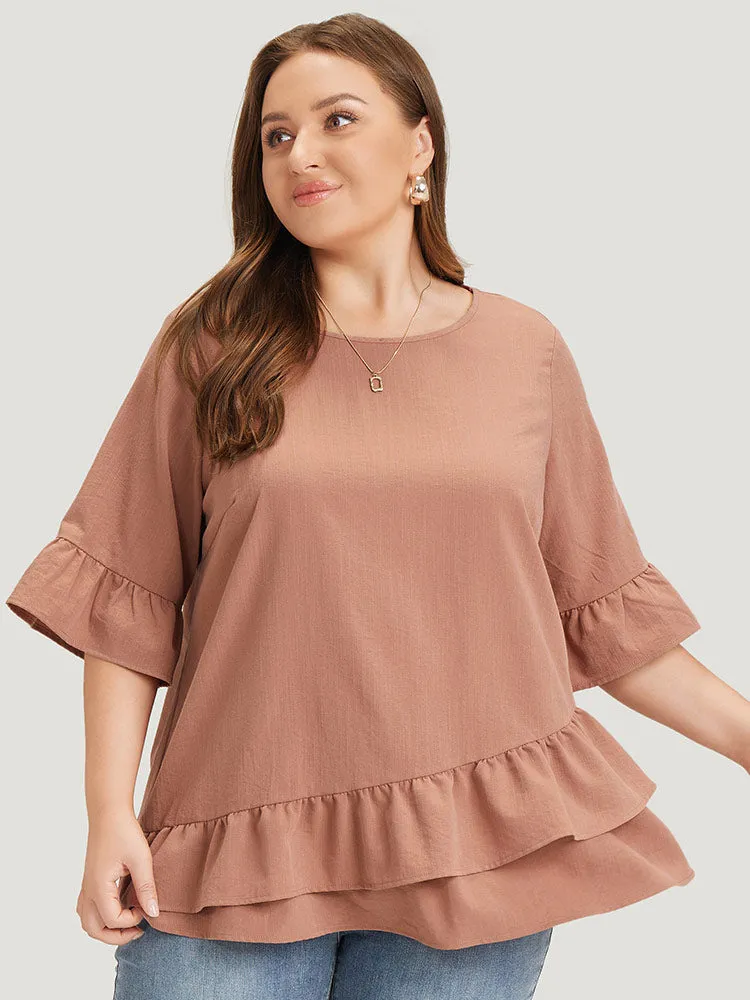 Solid Bell Sleeve Ruffle Layered Blouse sold by Bloomchic