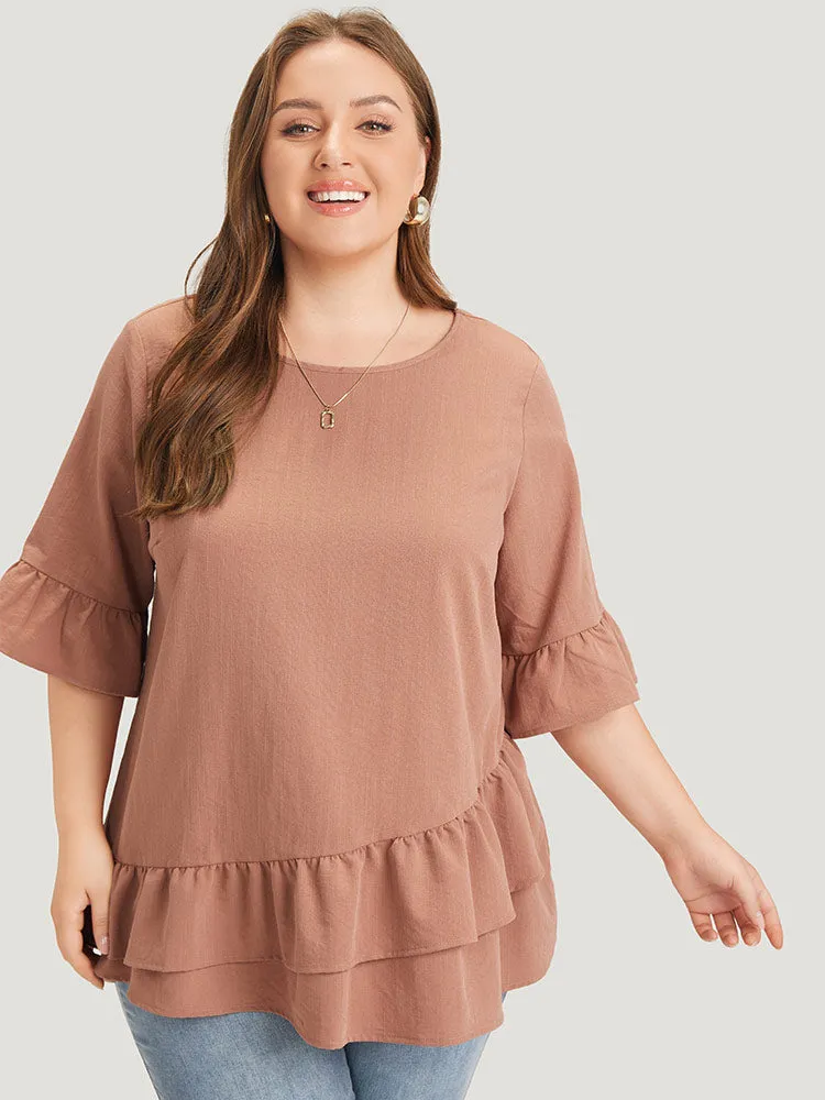 Solid Bell Sleeve Ruffle Layered Blouse sold by Bloomchic product image thumbnail 2