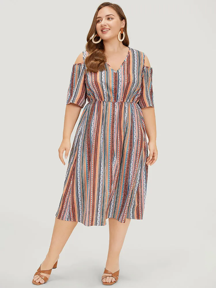 Rainbow Striped Pocket Cold Shoulder Dress sold by Bloomchic product image thumbnail 3