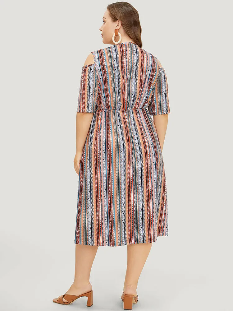 Rainbow Striped Pocket Cold Shoulder Dress sold by Bloomchic product image thumbnail 4