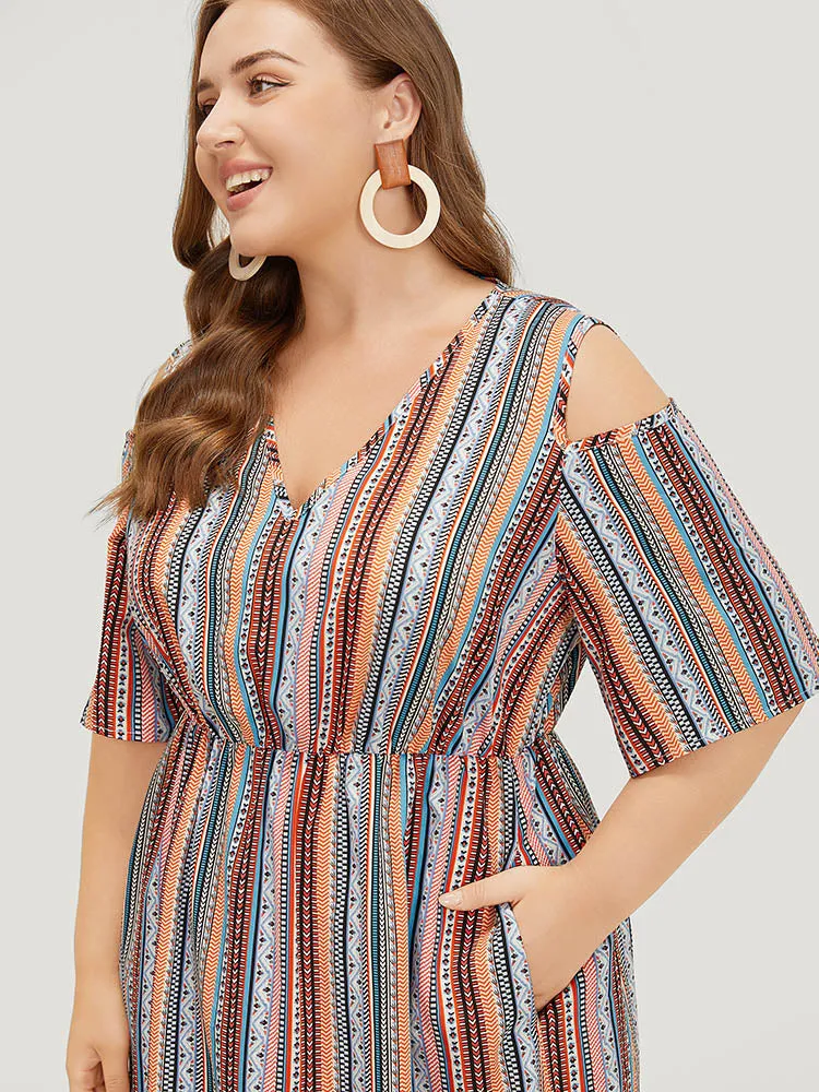 Rainbow Striped Pocket Cold Shoulder Dress sold by Bloomchic product image thumbnail 5