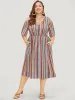 Rainbow Striped Pocket Cold Shoulder Dress sold by Bloomchic