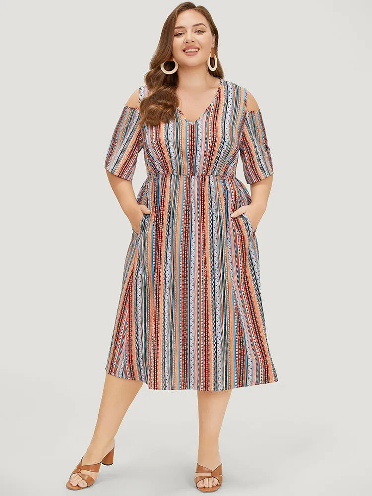 Rainbow Striped Pocket Cold Shoulder Dress sold by Bloomchic product image thumbnail 2