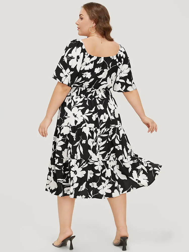 Floral Ruffle Pocket V Neck Shirred Dress sold by Bloomchic product image thumbnail 3