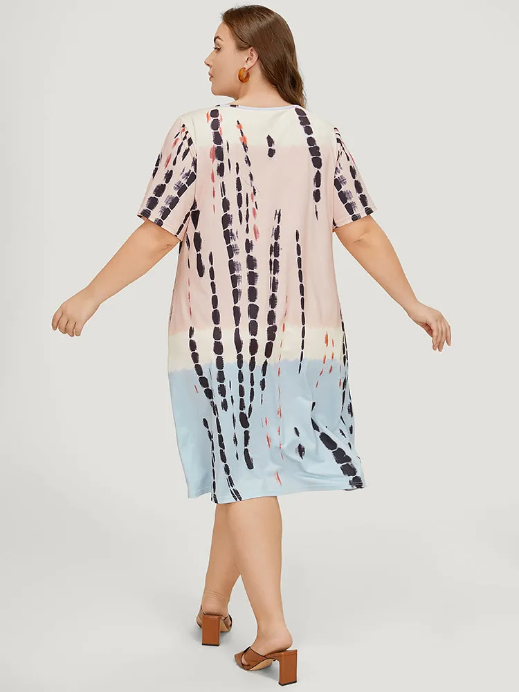 Tie Dye Crew Neck Pocket Color Block Contrast Dress sold by Bloomchic product image thumbnail 4