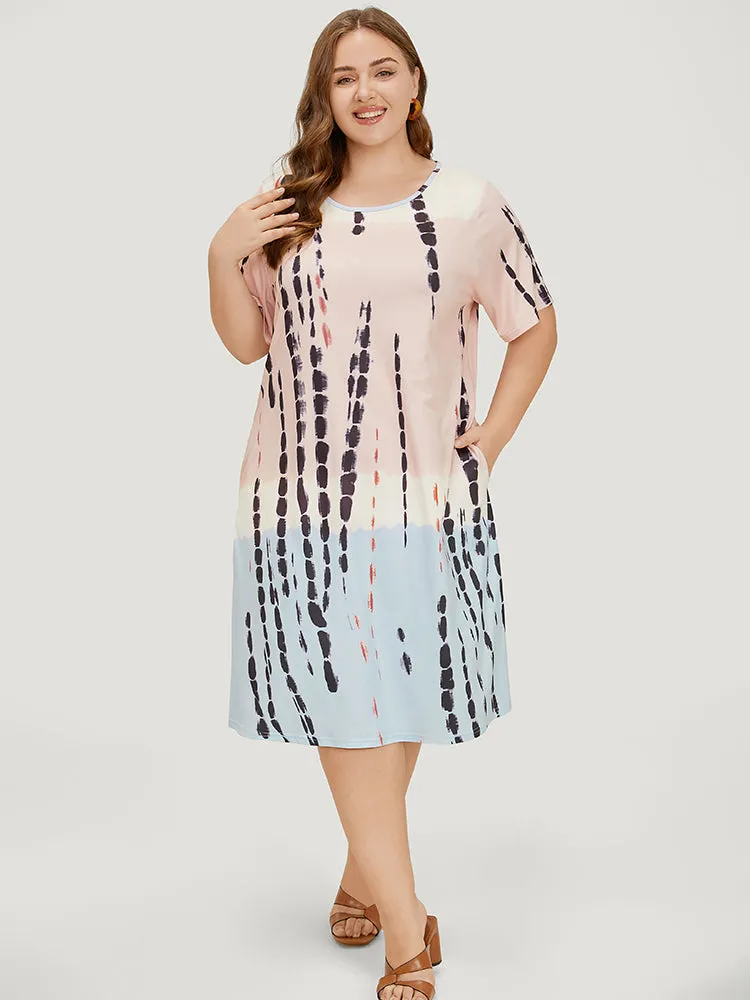 Tie Dye Crew Neck Pocket Color Block Contrast Dress sold by Bloomchic product image thumbnail 2