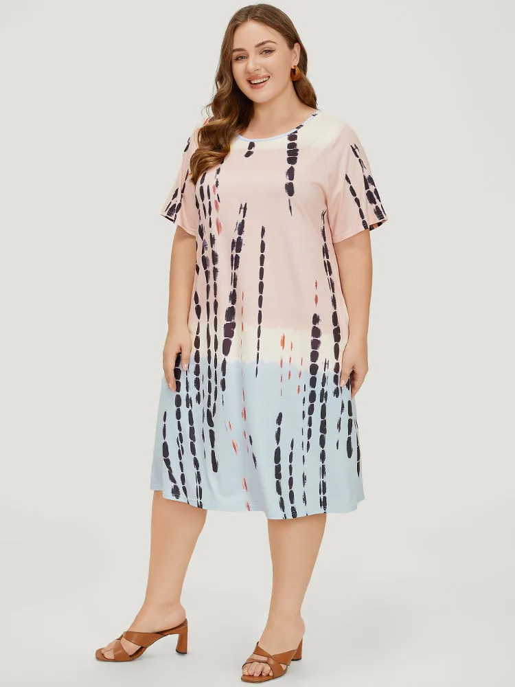 Tie Dye Crew Neck Pocket Color Block Contrast Dress sold by Bloomchic product image thumbnail 3