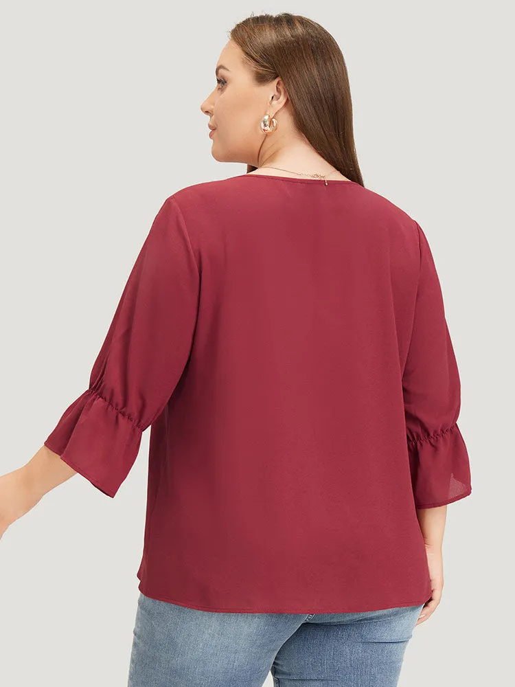 Plain Embroidered Lace Up Bell Sleeve Blouse sold by Bloomchic product image thumbnail 4