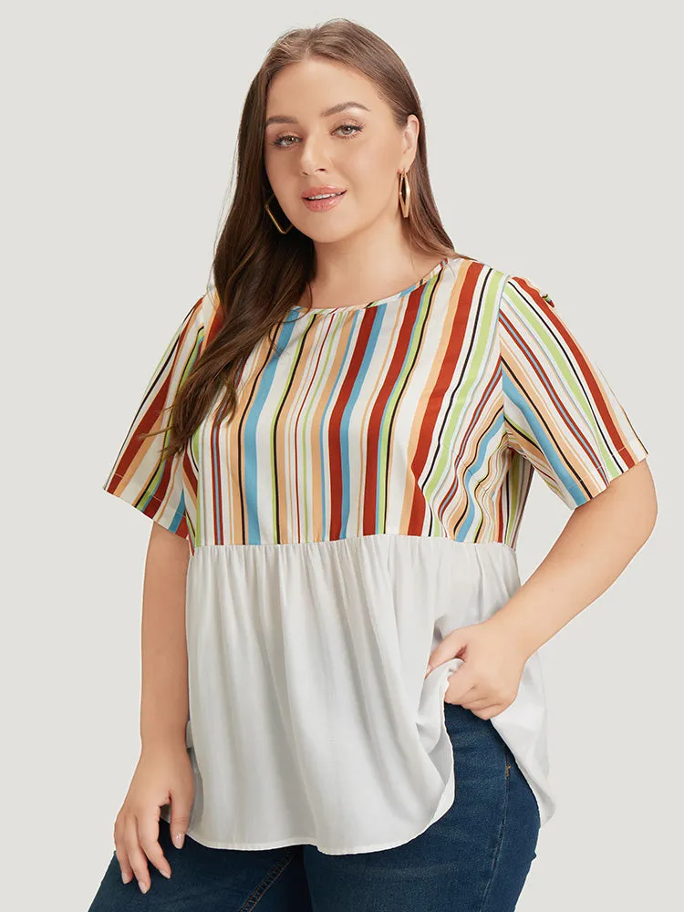 Rainbow Striped Patchwork Gathered Blouse sold by Bloomchic product image thumbnail 4