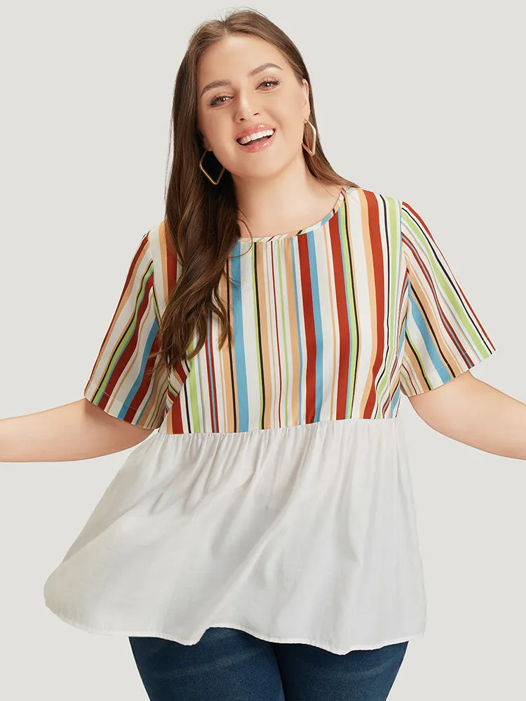 Rainbow Striped Patchwork Gathered Blouse sold by Bloomchic