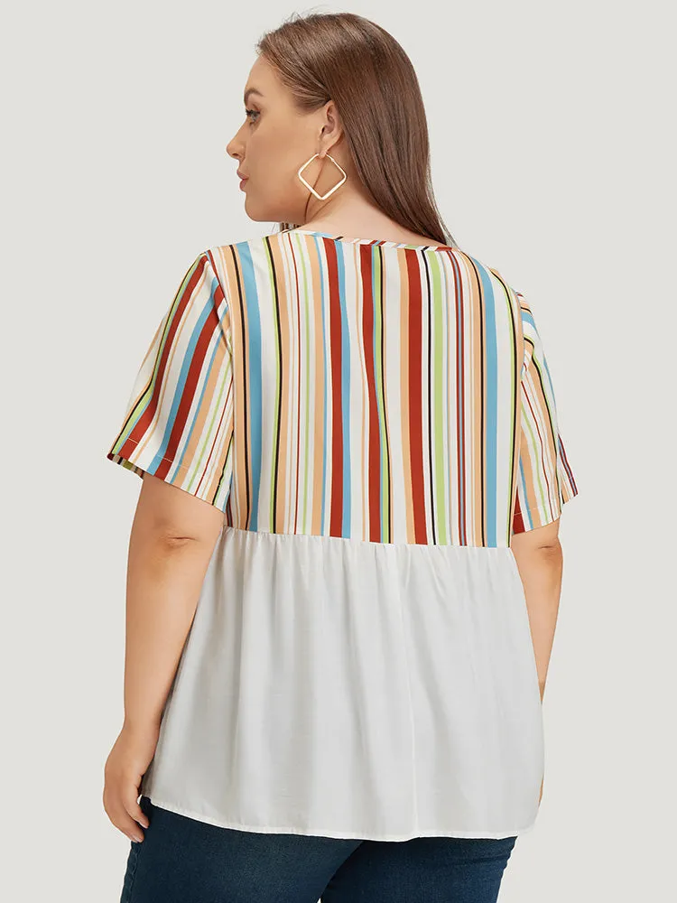 Rainbow Striped Patchwork Gathered Blouse sold by Bloomchic product image thumbnail 5