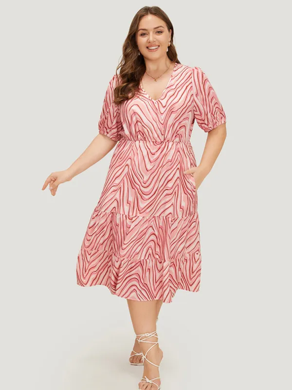 Zebra Print Puff Sleeve Pocket Layered Hem Dress sold by Bloomchic